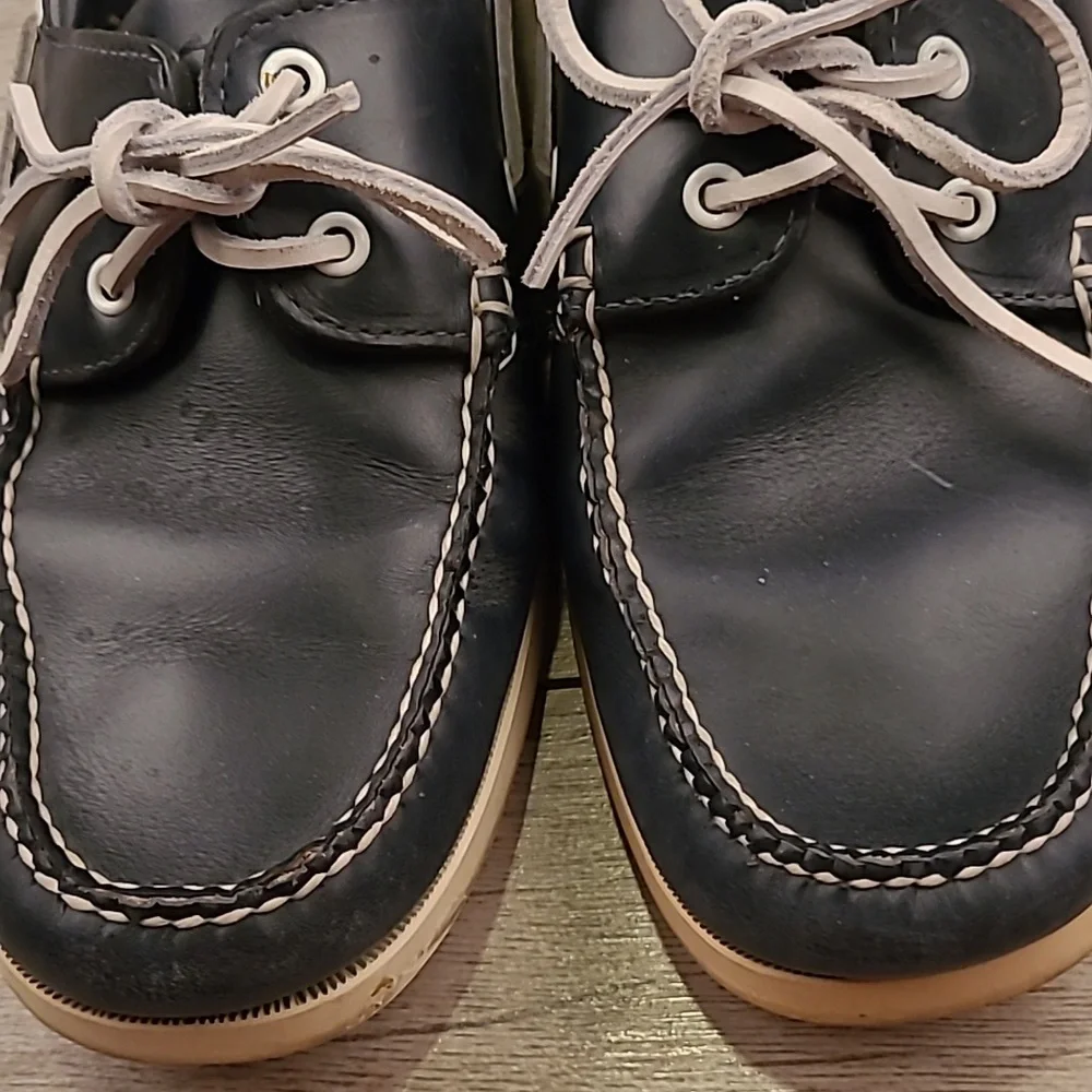 BROOKS BROTHERS Dark Navy Blue Leather‎ Rubber Sz 10 D Mens Casual Boat Shoes